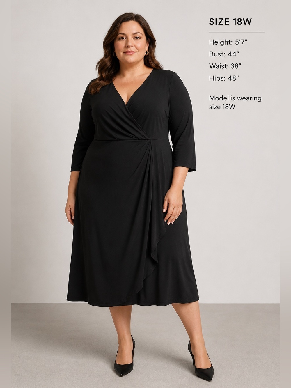 Taylor Woman Black V-Neck Surplice Top Dress 18W NWT